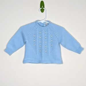 Vintage Woodard & Lothrop Knit Flower Blue Sweater Made in Italy 6-9m